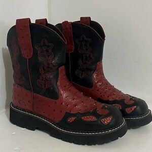 Roper | Red, Black, and Rhinestone All Leather Cowboy Boots - Womens Size 9